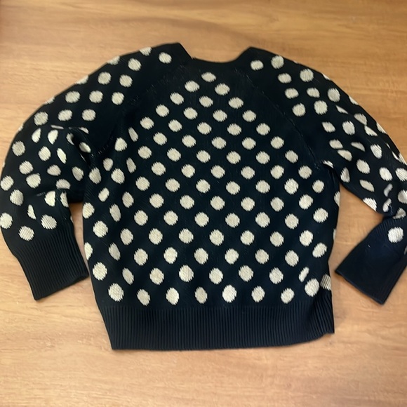 Cable Stitch Black & Camel Polka Dot Sweater, Crew Neck Raglan Sleeve, Size M - Picture 6 of 13